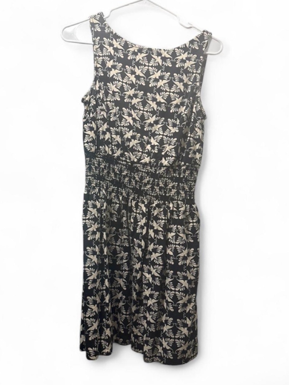 Universal Thread Black Dress with Cream Floral Print and Smocked Waist